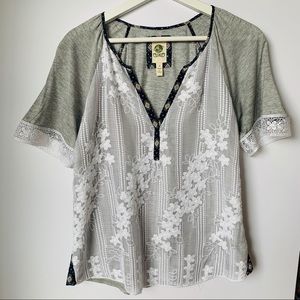 Anthropologie Tiny Floral Laced Short Sleeve Top